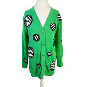 Vintage Anne Klein for Sadimara Green Button Cardigan Long Sequins Dots Size S